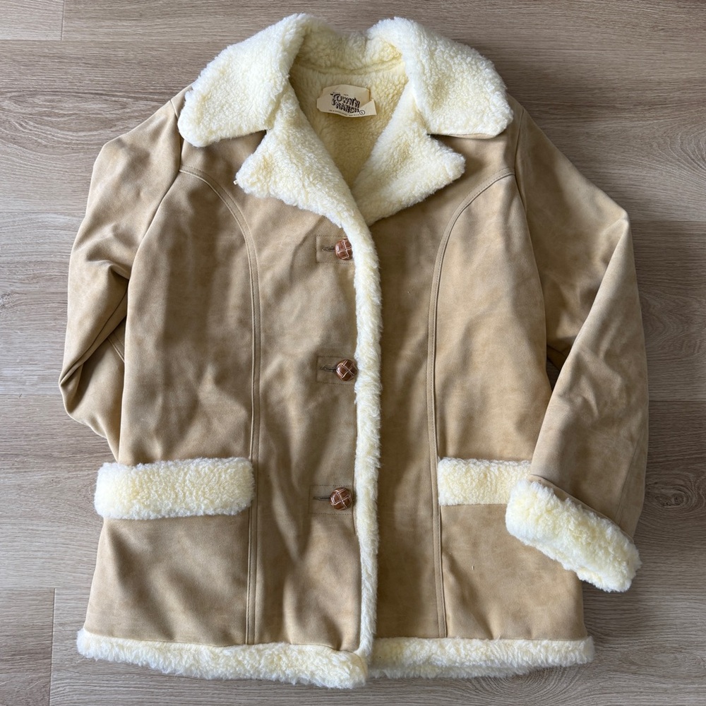 Vintage Beige Suede Shearling Jacket with Cream Trim